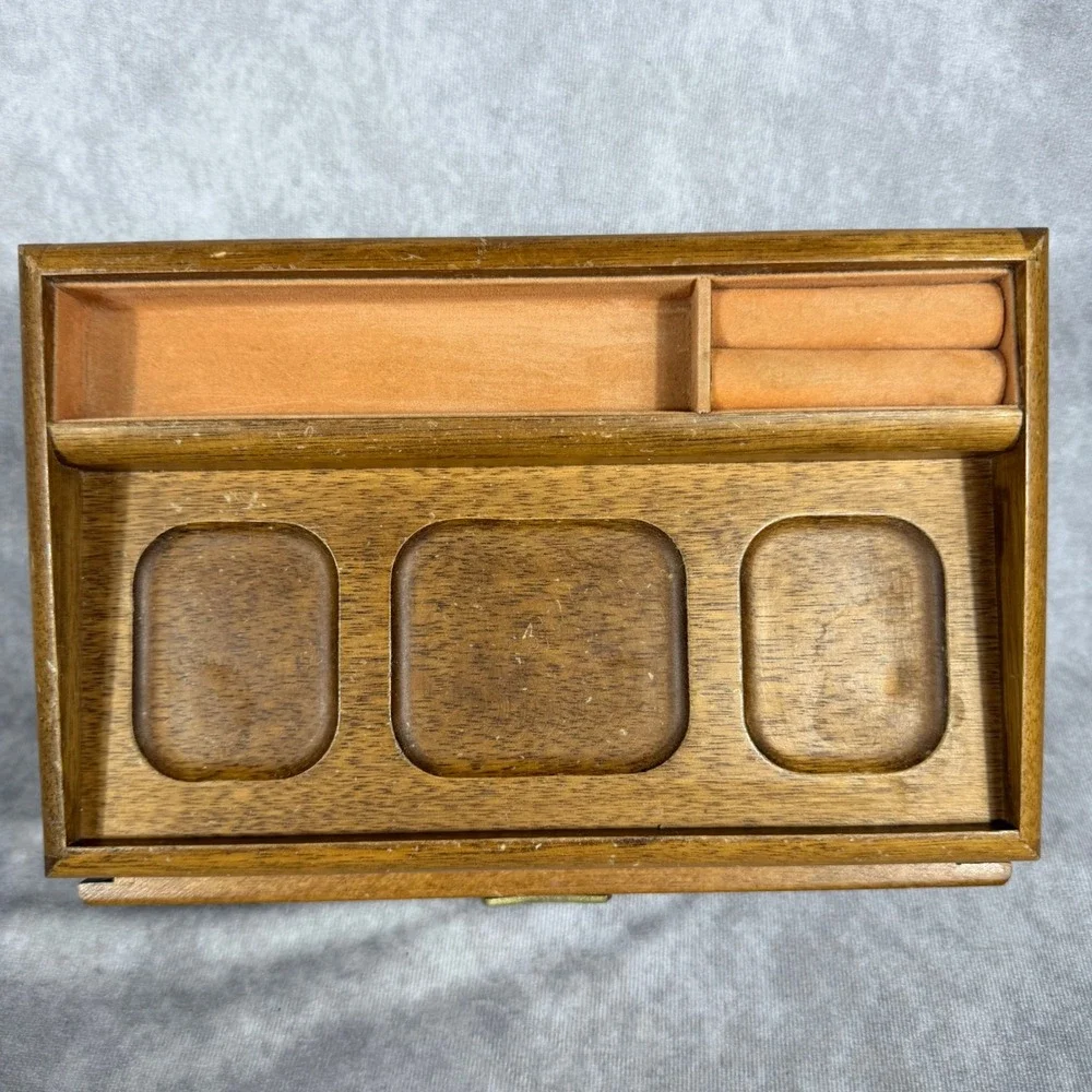 Vtg Rosalco The Commodore Wood Jewelry Box Dresser Valet Tray Organizer Drawer